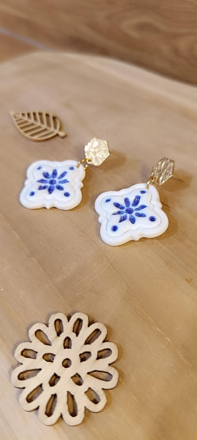 Boucles d'oreilles - Carreaux blanc