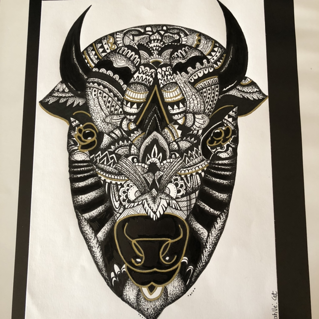bison - 30 x 40 cm - encadrement noir 