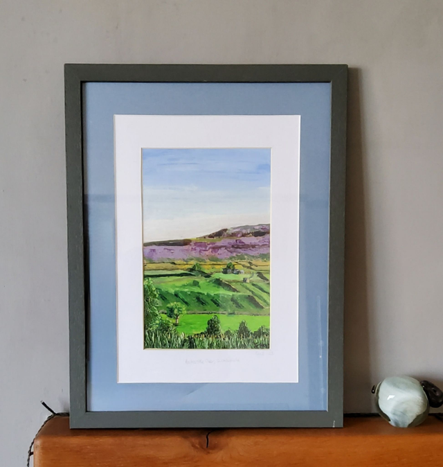 Sunset over Harkerside Moor, Swaledale. Original framed oil on canvas.