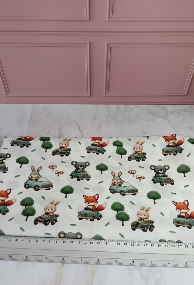 Tissu coton animaux/voitures