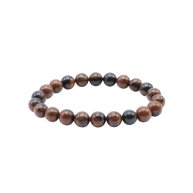 💙 Obsidienne Mahogany – Bracelet élastique perles 8 mm – Origine Mexique – Gisement de Jalisco – Qualité A