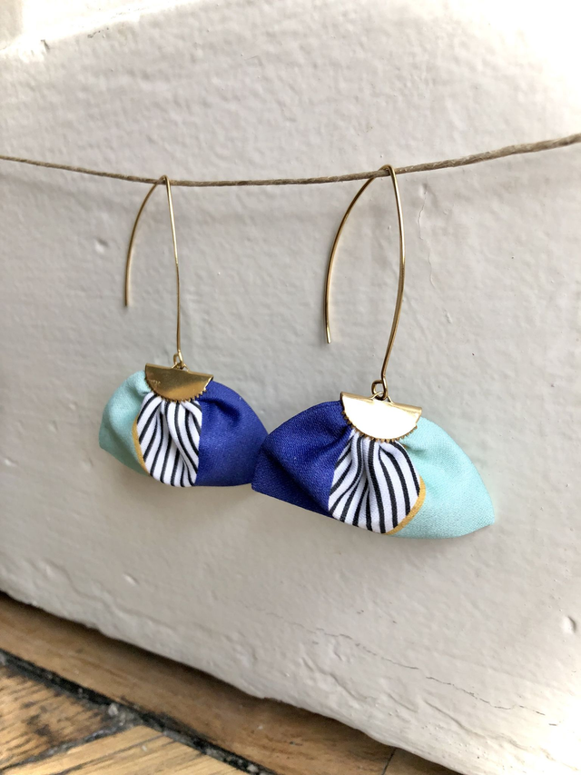 Boucles d'oreilles -  LONGUES RAYEES - bleu vert et jaune