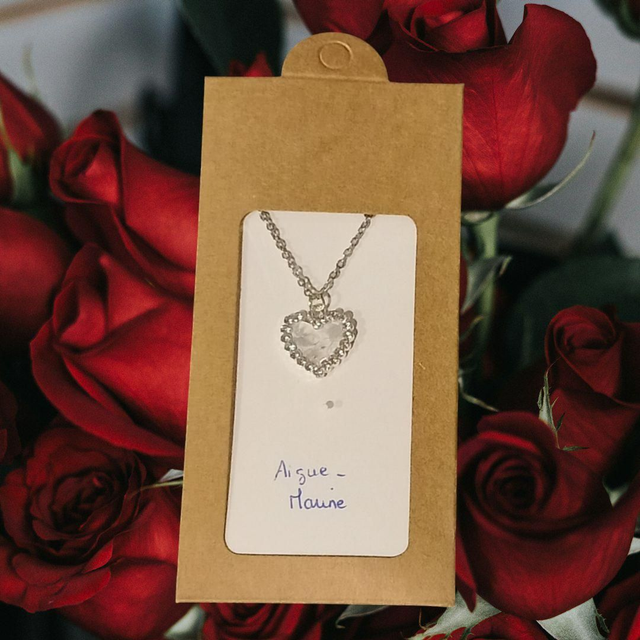 Collier cœur strass Aigue marine 