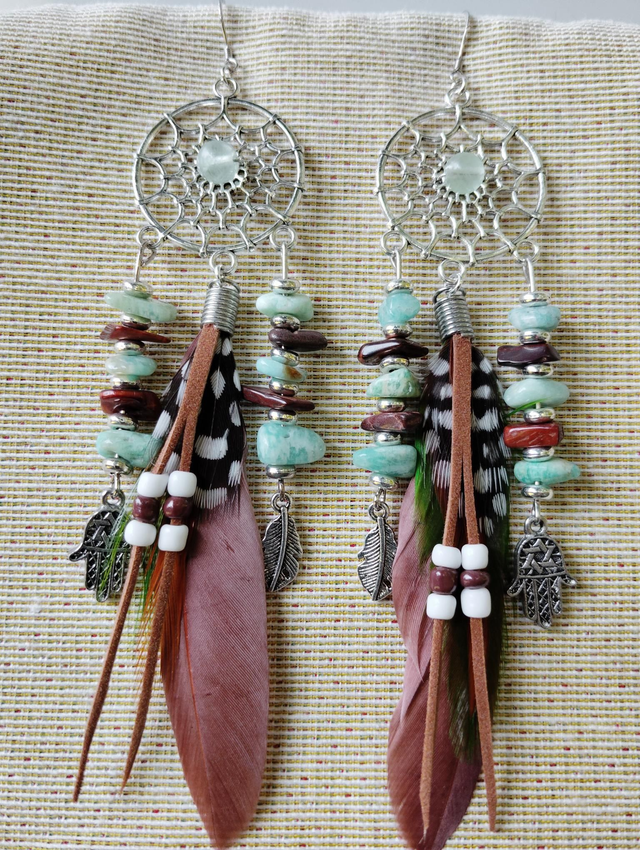 Boucles d'Oreilles Amazonite/Oeil de Taureau/Fluorite 