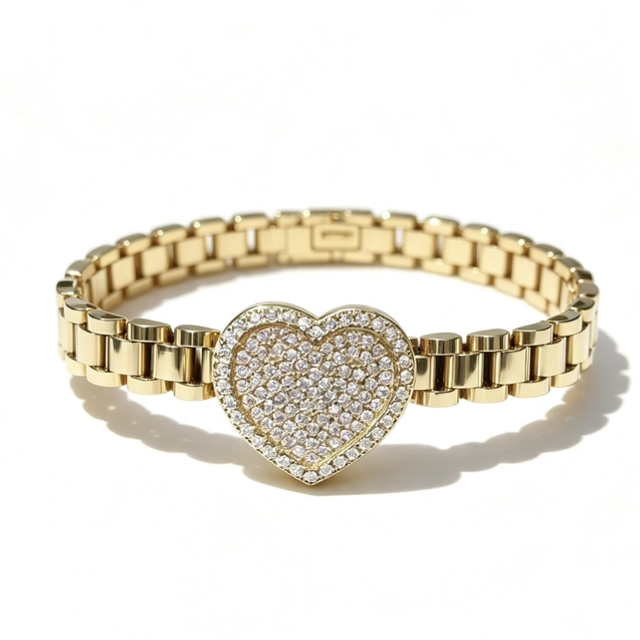 Iced Out Heart Gold Bracelet 