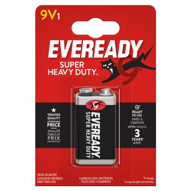 Eveready Super Heavy Duty Carbon Zinc 9V Battery - £1.99 each