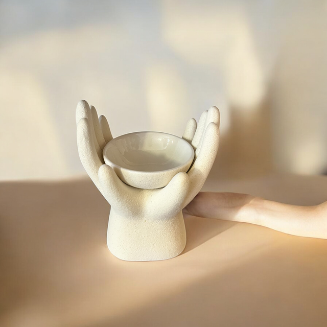 Cream Ceramic 'Healing Hands' Tea Light Burner
