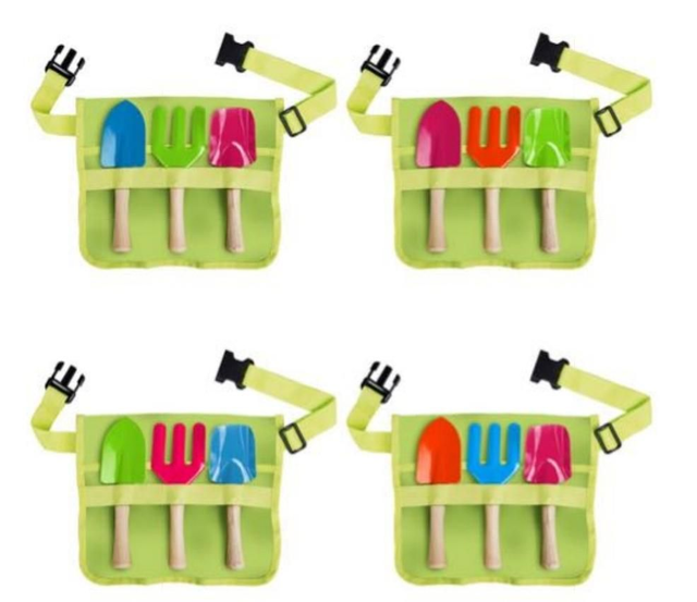 Kids garden tool belt with garden tools.