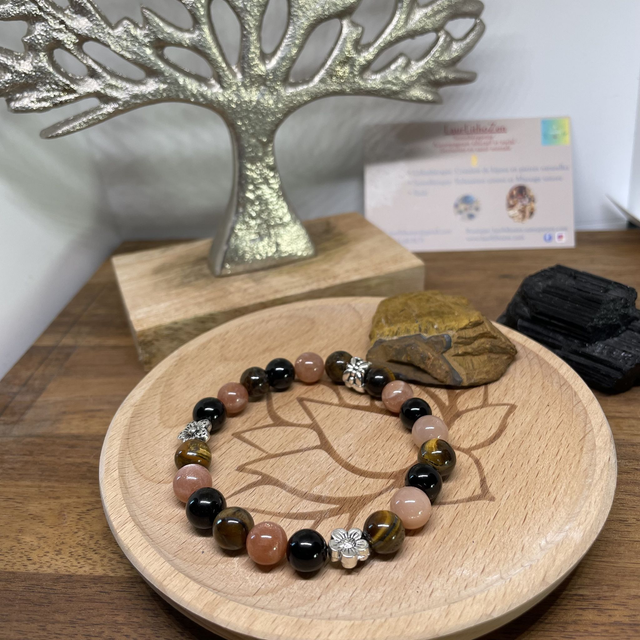 🌑♐️🐅Bracelet Signe Sagittaire en Pierre de soleil, Oeil de tigre, Onyx   
