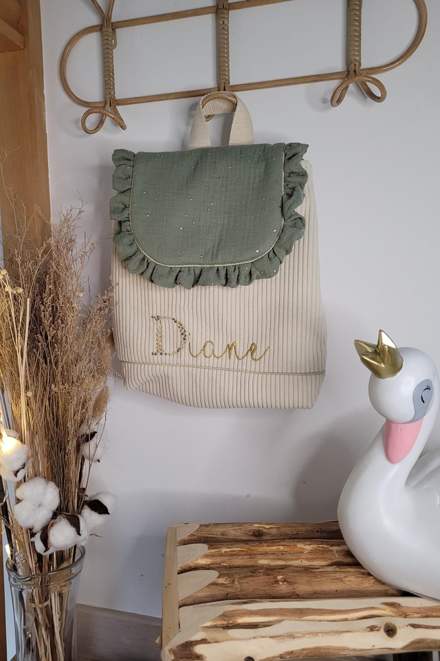 Sac à dos velours côtelé et double gaze de coton