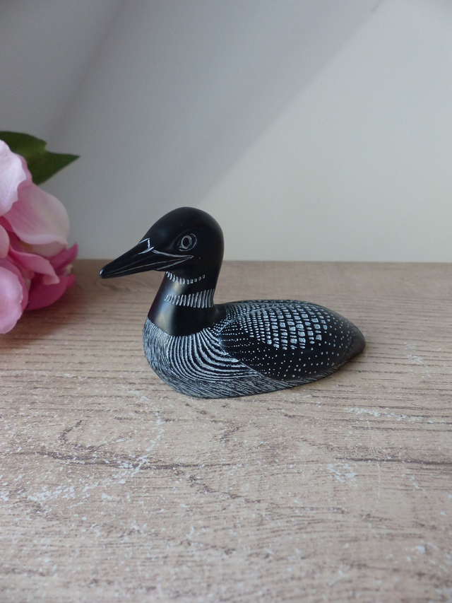 Figurine de Canard Huard Boma Canada en Résine Sculptée Dure Noire Vintage, Canard Miniature de Collection, Cadeau, Décoration Intérieur