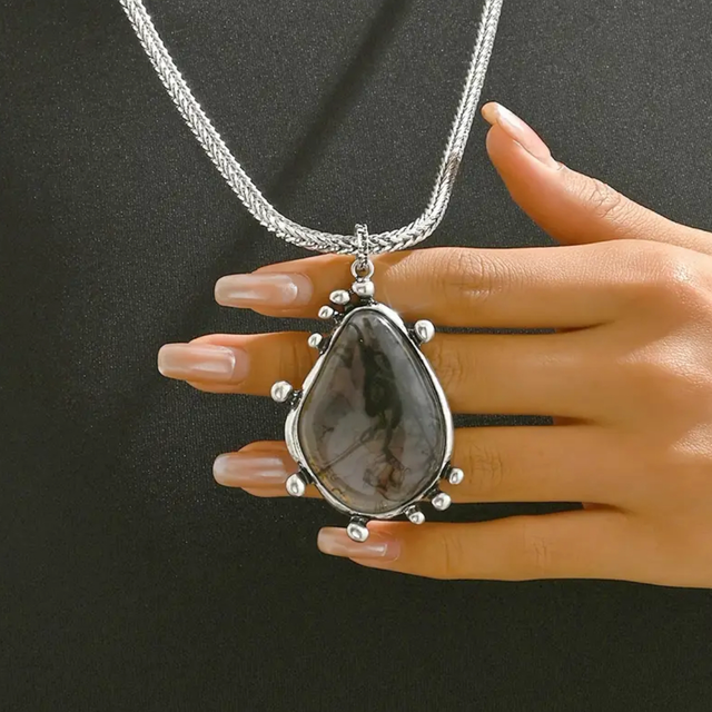 Grey resin water drop pendant