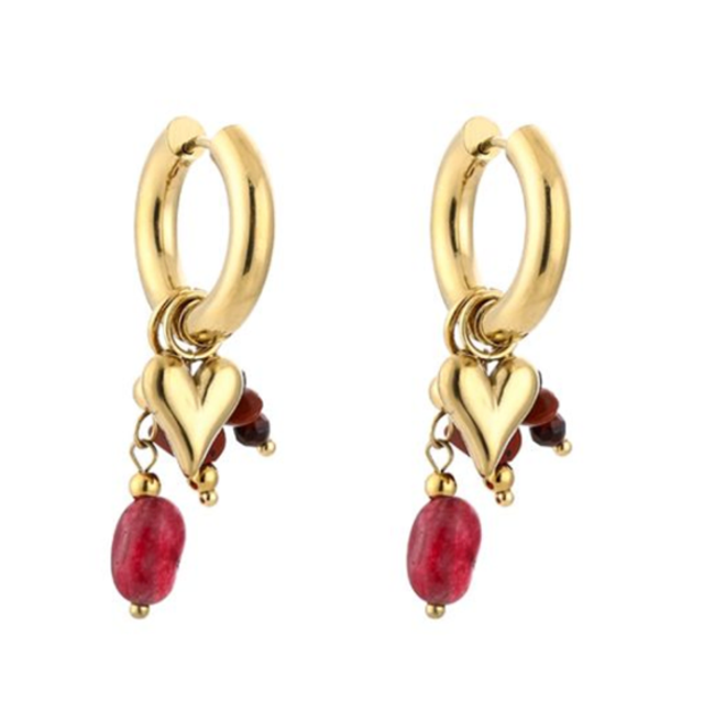 Oorbellen kralen met parel en hartje bruin