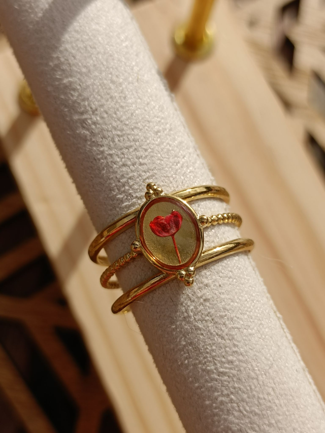 Bague Multirangs Réglable - Or - Fleur rouge