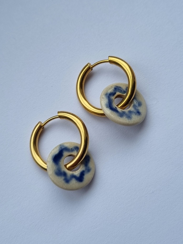 Flower Scribble Loop Earrings - Blue