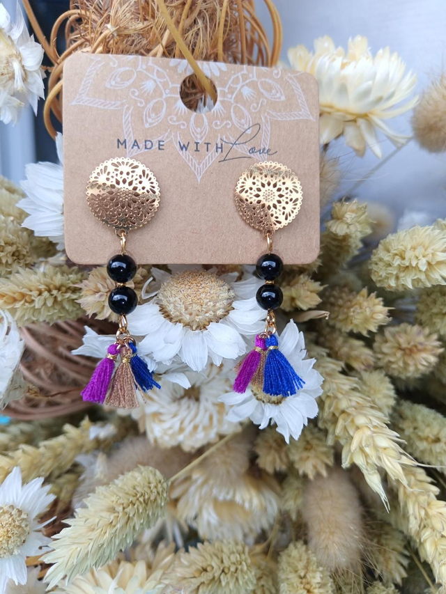 Boucles d'oreilles ALYA dorées Tourmaline noire 