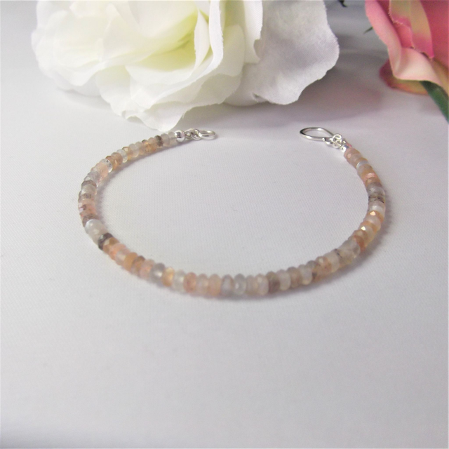 Moonstone micro faceted rondelle bracelet