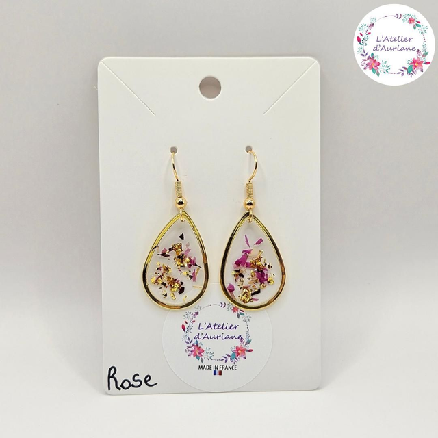 Boucles d'oreilles "Rose & feuilles or" dorées