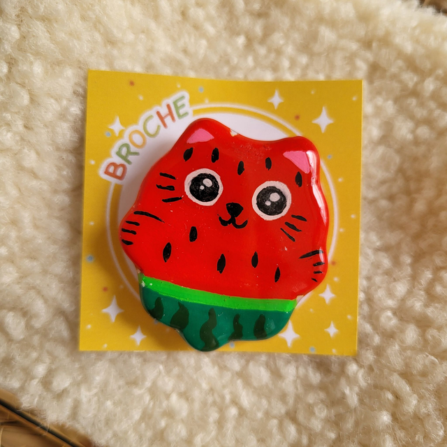 Broche chat pastèque