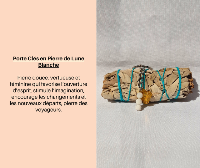 5- Porte clés en Pierre de Lune Blanche
