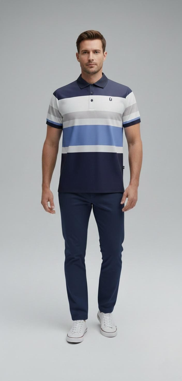 POLO - BLUE &amp; WHITE STRIPE