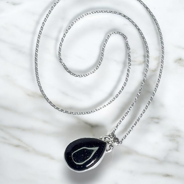 Silver and Blue Sandstone Teardrop Pendant