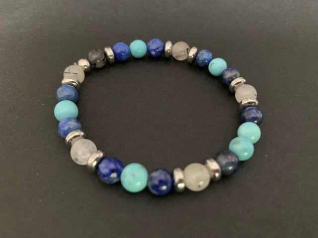 Bracelet en Turquoise, Lapis-Lazuli et Quartz Tourmaline - Perles de 6mm