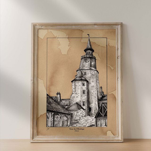 Affiche 30x40 - Café - Dinan, Tour de l'Horloge