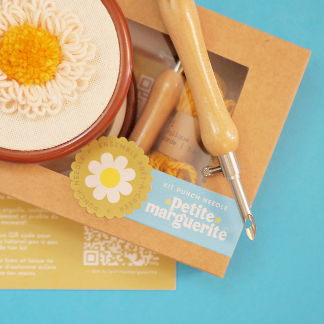 Kit Punch Needle Débutant – Petite Marguerite d’Automne | Broderie Magique DIY