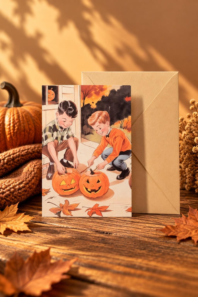 Pumpkin Carving – Nostalgisk Halloweenkort