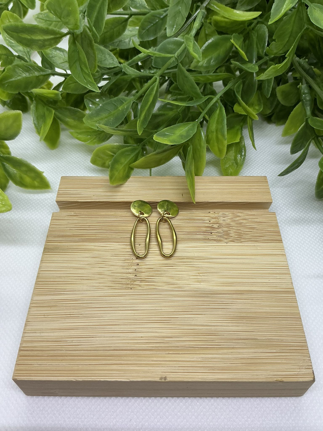 Boucles d'Oreilles Puce et Pendentif Ovale Fines - Acier Inoxydable Doré