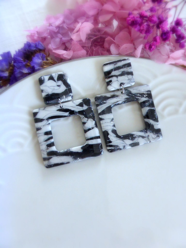 Boucles d'oreilles carrées - Poussière d'argent