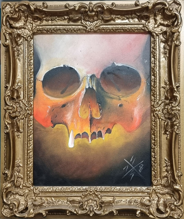Ölgemälde, Schädel, mit Rahmen, ca 61cmx51cm