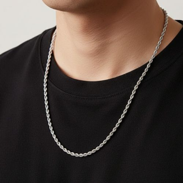 Cordão Baiano Prateado - Aço Inoxidável