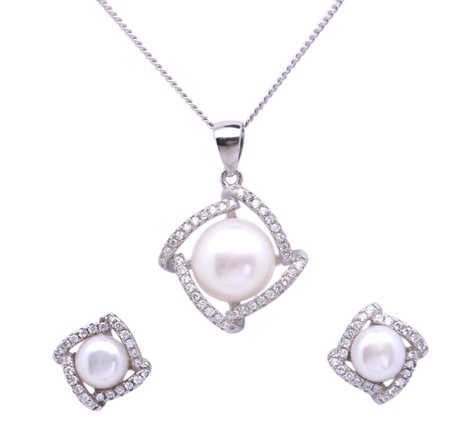Modernes Perlenschmuck-Set mit Zirkonia – Dora - Eleganz in 925er Silber