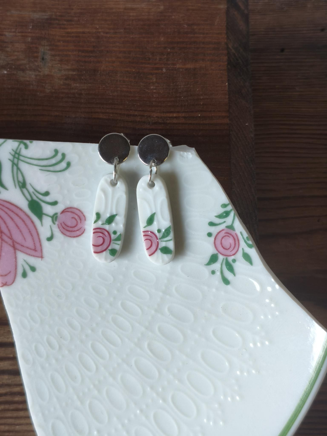 Boucles d'oreilles pendantes ovales - porcelaine allemande, Rosenthal | no.2