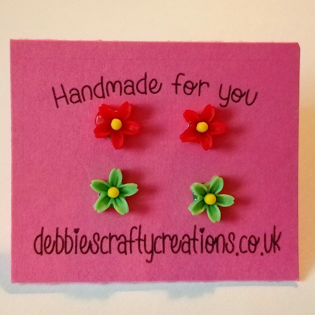 Ladies Or Girls Set of 2 Resin Flower Stud Earrings - 5 different Sets