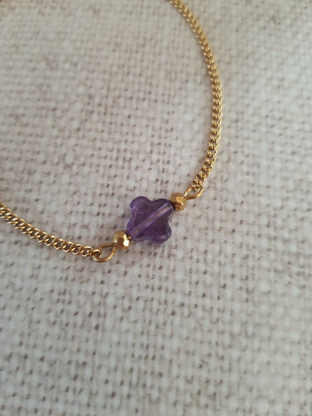 Bracelet améthyste - Trèfle Doré