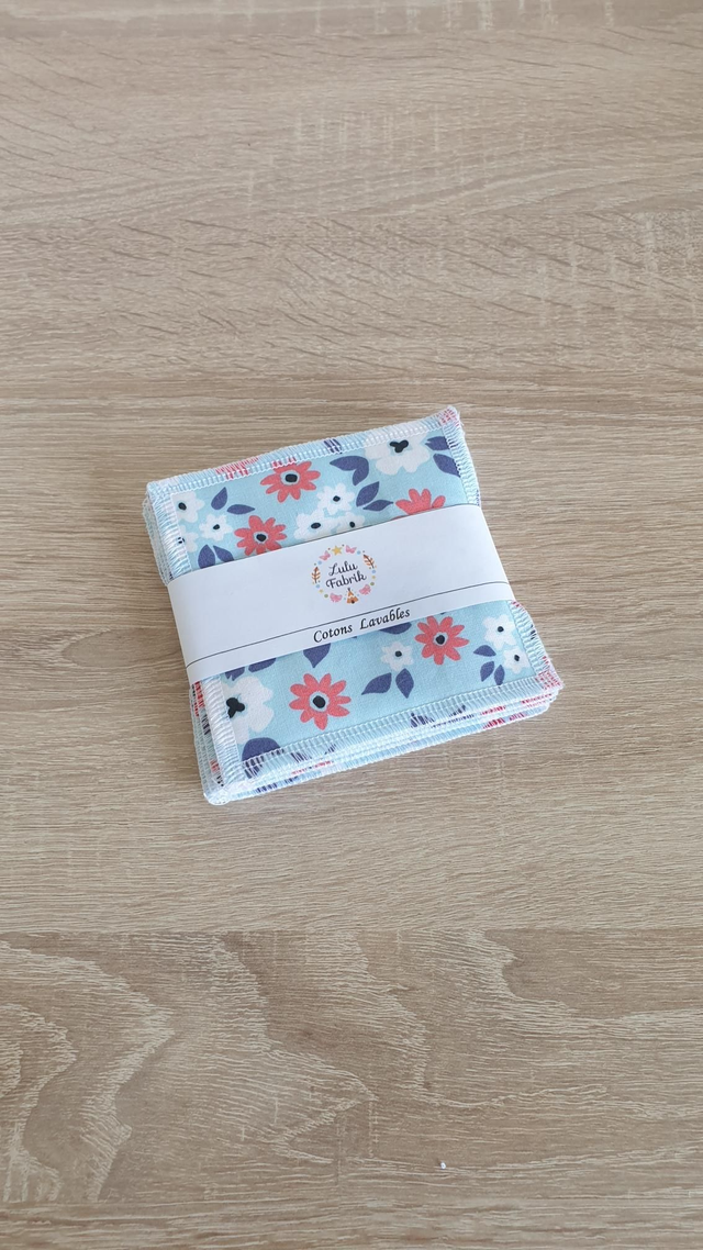 Lot de 4 cotons démaquillants fleurs bleu 