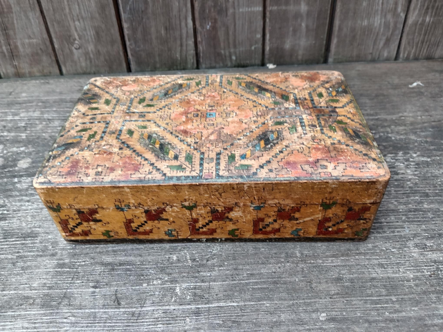 Box Wood Painted Wooden Storage Vintage Early 20th Century era