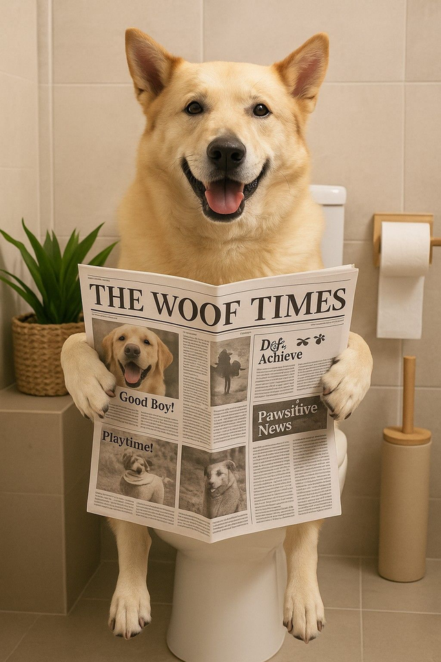 Malamute Dog on the Toilet Framed Canvas