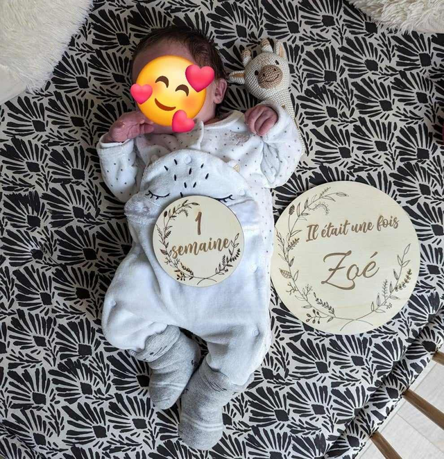 Jalons de naissance avec carte prénom de 1 semine à 12 mois dans boite de présentation