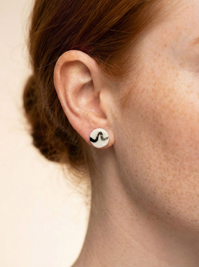Ink Wave Circular Ceramic Studs Earrings
