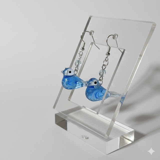 Boucles d'oreilles oiseaux en verre bleu