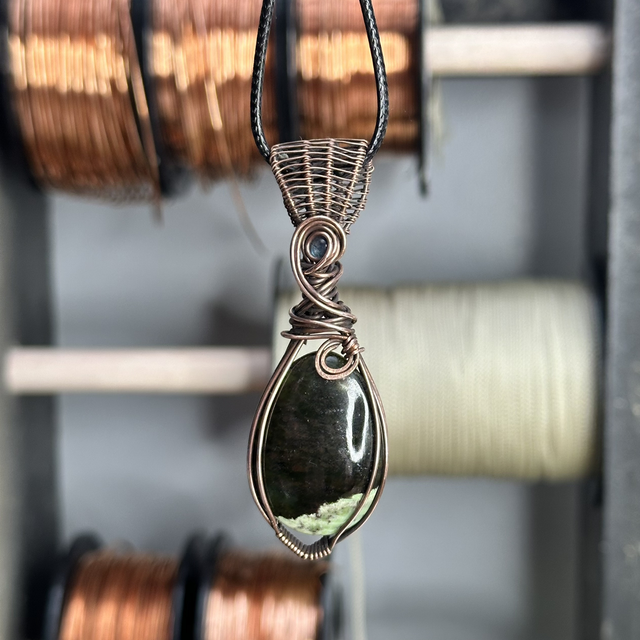 Chrome Chalcedony pure copper wire wrapped pendant 