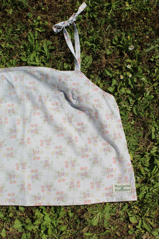 Top beige fleurs rose et violette - Taille 1 & 2