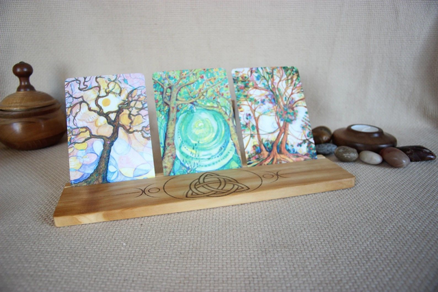 Support pour oracles Porte carte illustrées en bois Porte-cartes Tarot