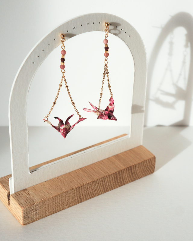 Boucles d'oreilles origami L'envolée - Rose
