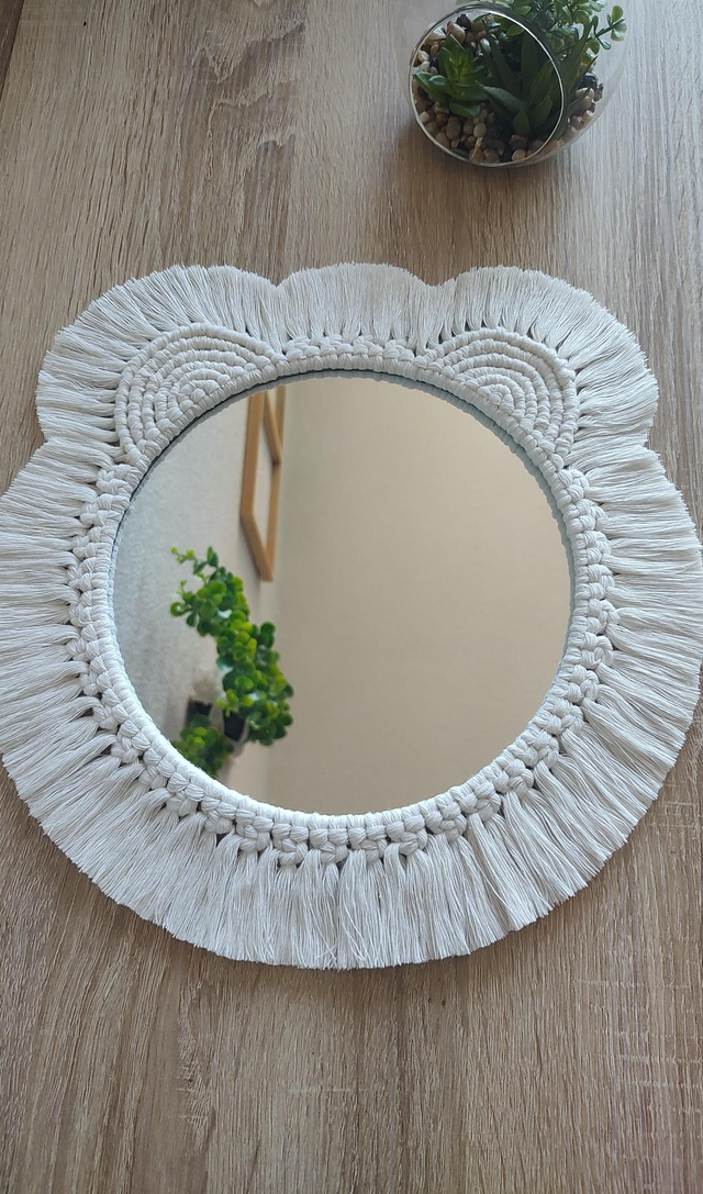 Miroir macramé ourson blanc - Déco bohème chambre bébé/enfant