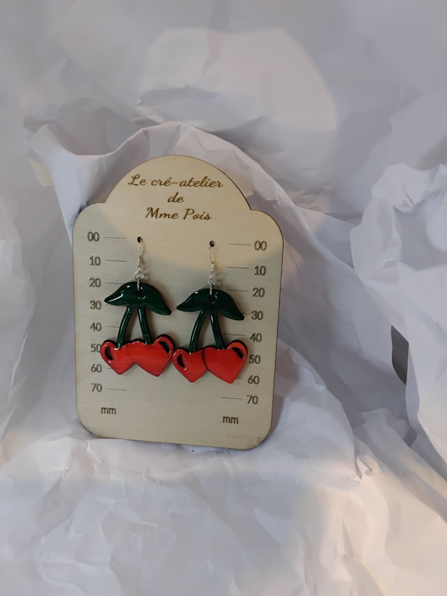 Boucles d’oreilles Cerises Artisanales en Bois – Édition Limitée, Fait Main (1)